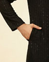 Manyavar Men Charcoal Black Chikankari Sequinned Kurta Set