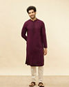 alt message - Manyavar Men Jamun Purple Chikankari Sequinned Kurta Set image number 2