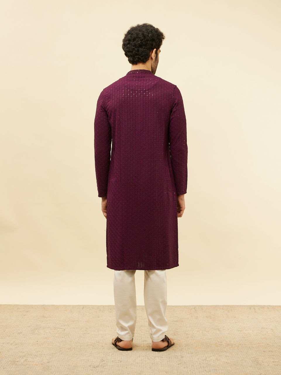 Manyavar Men Jamun Purple Chikankari Sequinned Kurta Set