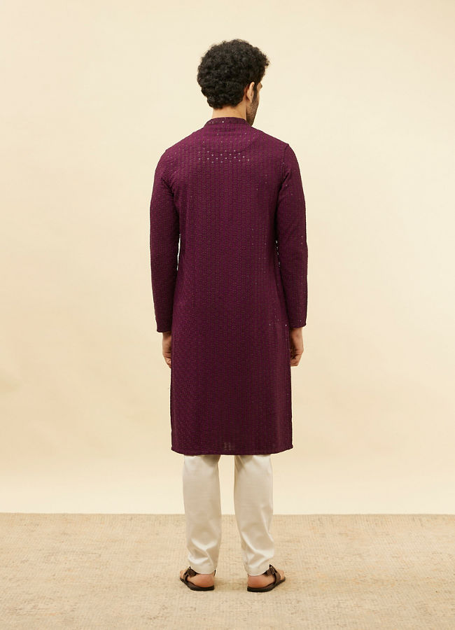 alt message - Manyavar Men Jamun Purple Chikankari Sequinned Kurta Set image number 5