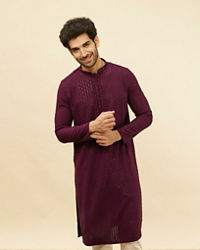 Manyavar Men Jamun Purple Chikankari Sequinned Kurta Set