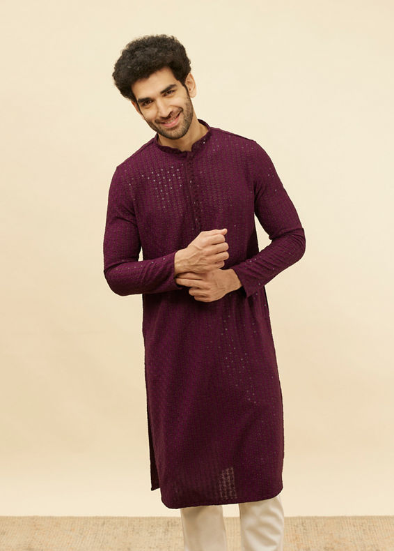 Manyavar Men Jamun Purple Chikankari Sequinned Kurta Set