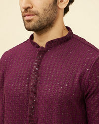 Manyavar Men Jamun Purple Chikankari Sequinned Kurta Set