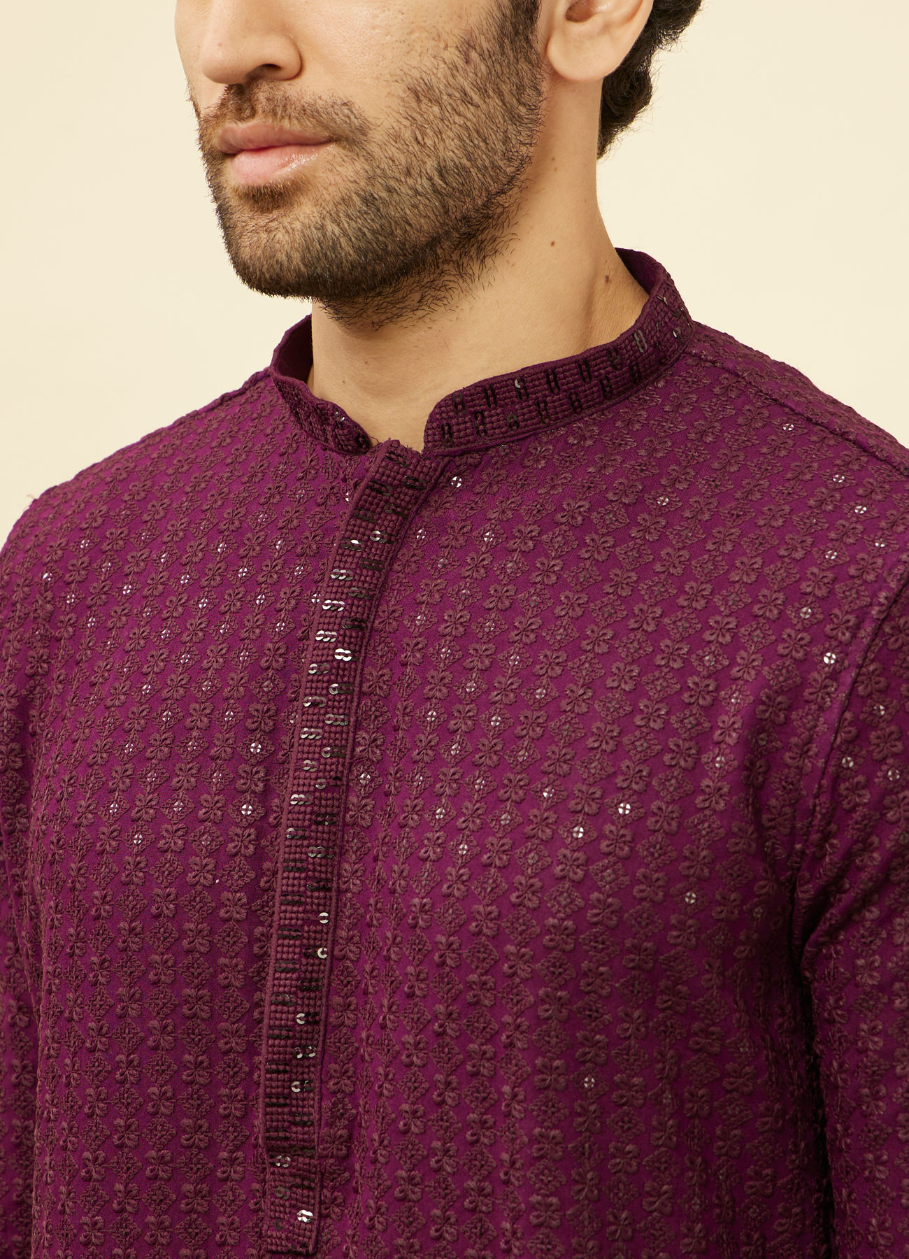 Manyavar Men Jamun Purple Chikankari Sequinned Kurta Set