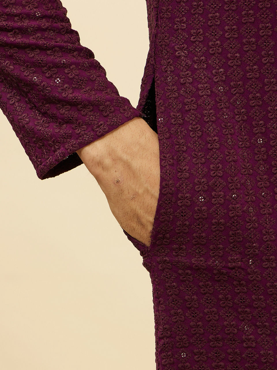 Manyavar Men Jamun Purple Chikankari Sequinned Kurta Set