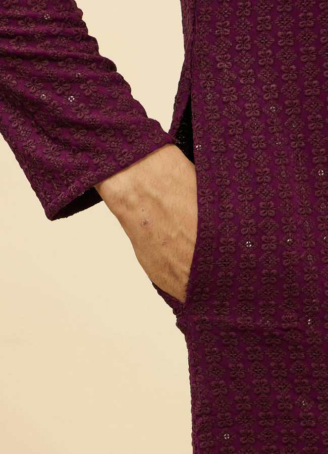 Manyavar Men Jamun Purple Chikankari Sequinned Kurta Set