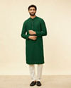 alt message - Manyavar Men Hunter Green Chikankari Sequinned Kurta Set image number 2