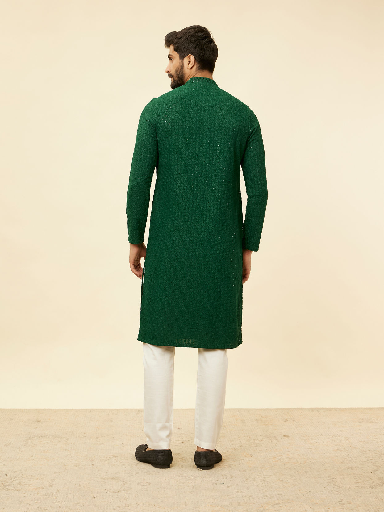 Manyavar Men Hunter Green Chikankari Sequinned Kurta Set