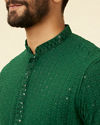 alt message - Manyavar Men Hunter Green Chikankari Sequinned Kurta Set image number 1