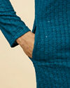 Manyavar Men Teal Blue Chikankari Embroidered Sequined Kurta Set