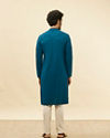 Manyavar Men Teal Blue Chikankari Embroidered Sequined Kurta Set