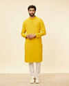 alt message - Manyavar Men Mustard Yellow Chikankari Sequinned Kurta Set image number 2