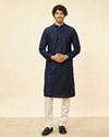 alt message - Manyavar Men Sapphire Blue Chikankari Sequinned Kurta Set image number 2