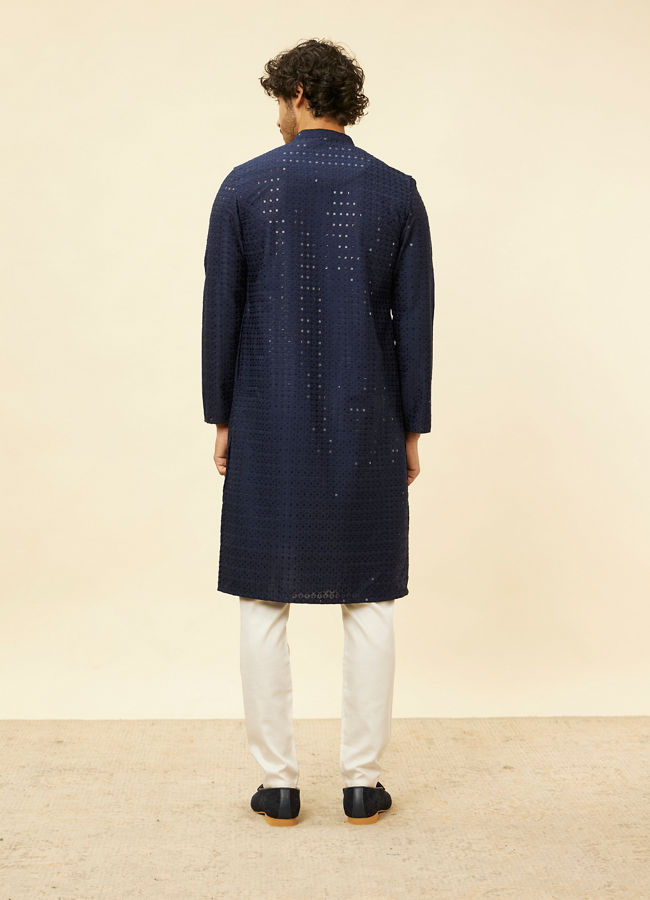 alt message - Manyavar Men Sapphire Blue Chikankari Sequinned Kurta Set image number 5