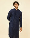 Manyavar Men Sapphire Blue Chikankari Sequinned Kurta Set