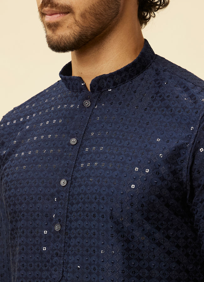 Manyavar Men Sapphire Blue Chikankari Sequinned Kurta Set
