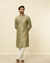 Manyavar Men Mushroom Grey Sequined Patterned Kurta Set