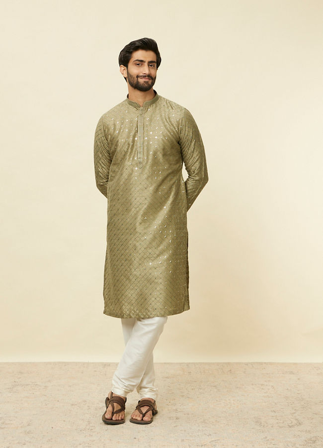 Manyavar Men Mushroom Grey Sequined Patterned Kurta Set
