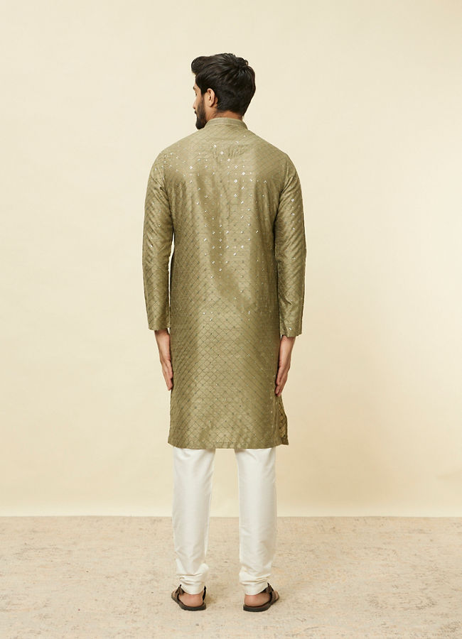 Manyavar Men Mushroom Grey Sequined Patterned Kurta Set