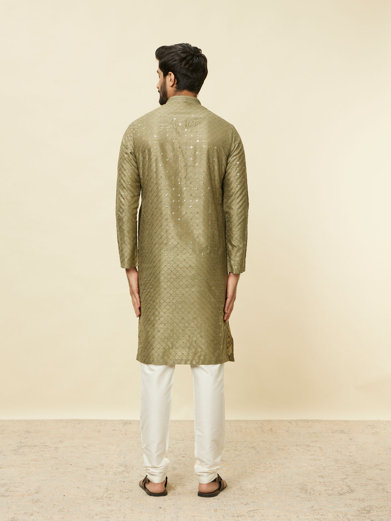 Manyavar Men Mushroom Grey Sequined Patterned Kurta Set