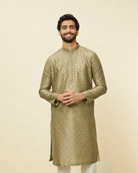 Manyavar Men Mushroom Grey Sequined Patterned Kurta Set