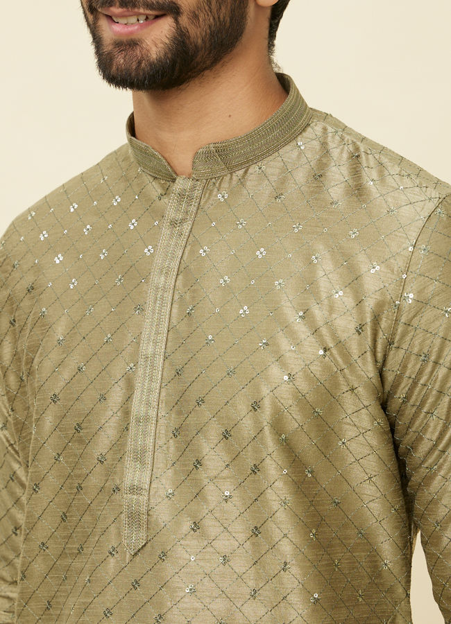 Manyavar Men Mushroom Grey Sequined Patterned Kurta Set