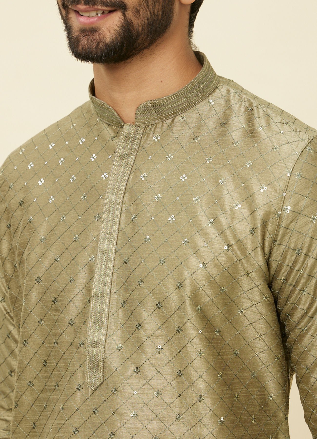 Manyavar Men Mushroom Grey Sequined Patterned Kurta Set