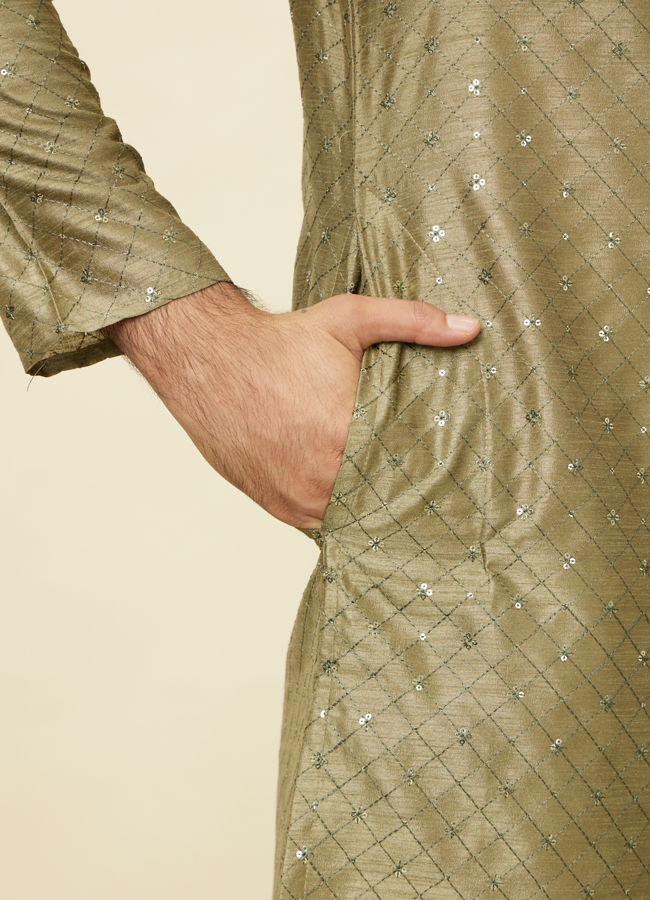 Manyavar Men Mushroom Grey Sequined Patterned Kurta Set
