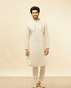 Manyavar Men Light Cream Lattice Patterned Sequinned Kurta