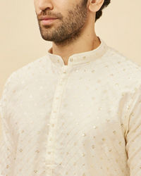 Manyavar Men Light Cream Lattice Patterned Sequinned Kurta