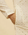 alt message - Manyavar Men Light Cream Lattice Patterned Sequinned Kurta image number 3