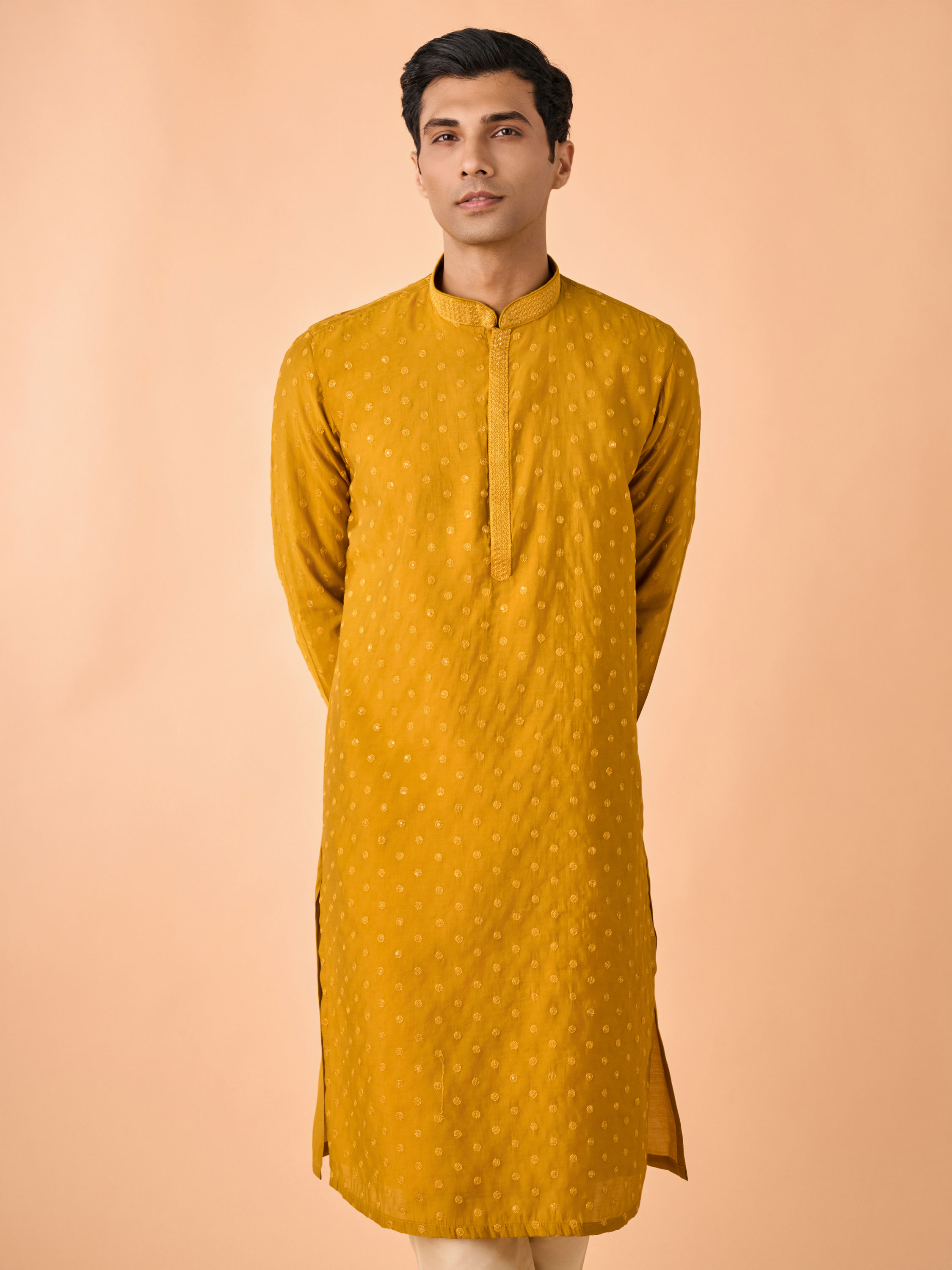 Manyavar Men Mustard Sunshine Kurta Pajama