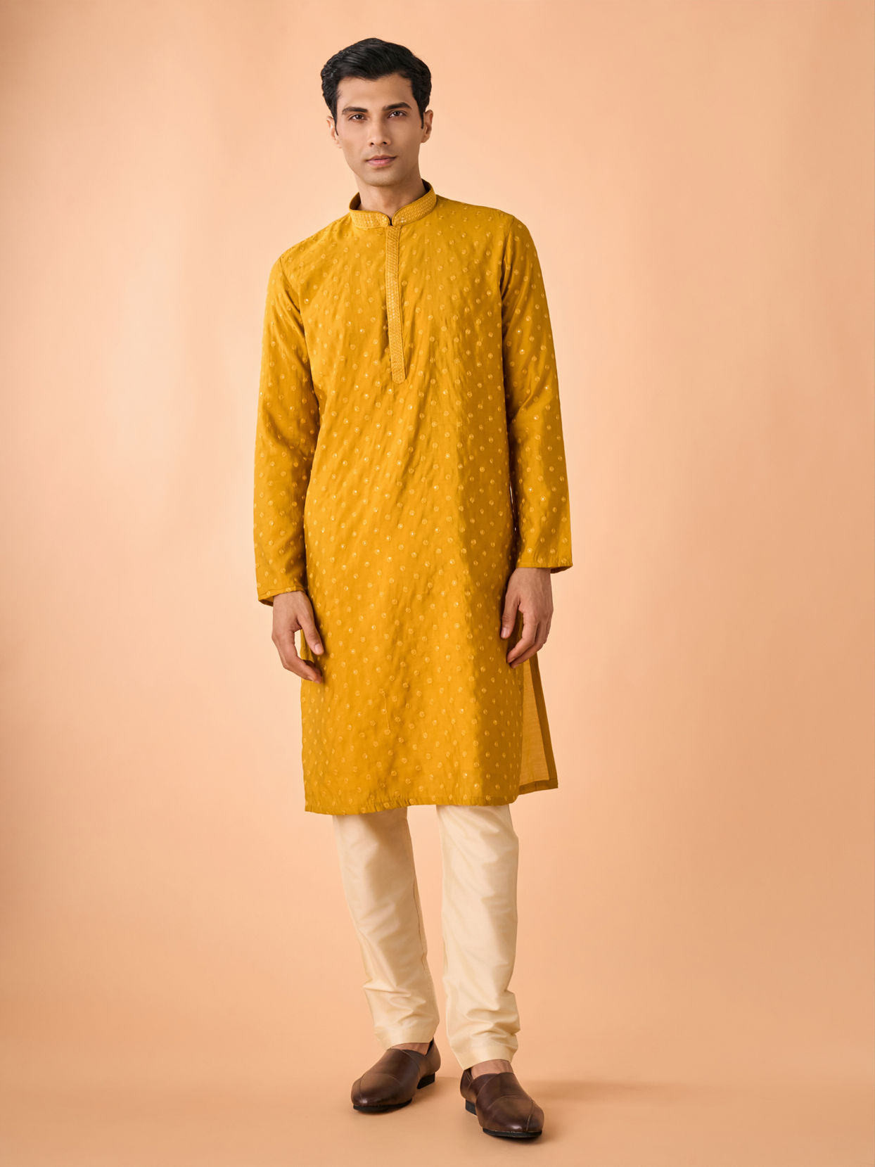 Manyavar Men Mustard Sunshine Kurta Pajama