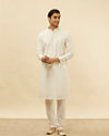 Manyavar Men Bright Cream Dotted Sequinned Kurta Set