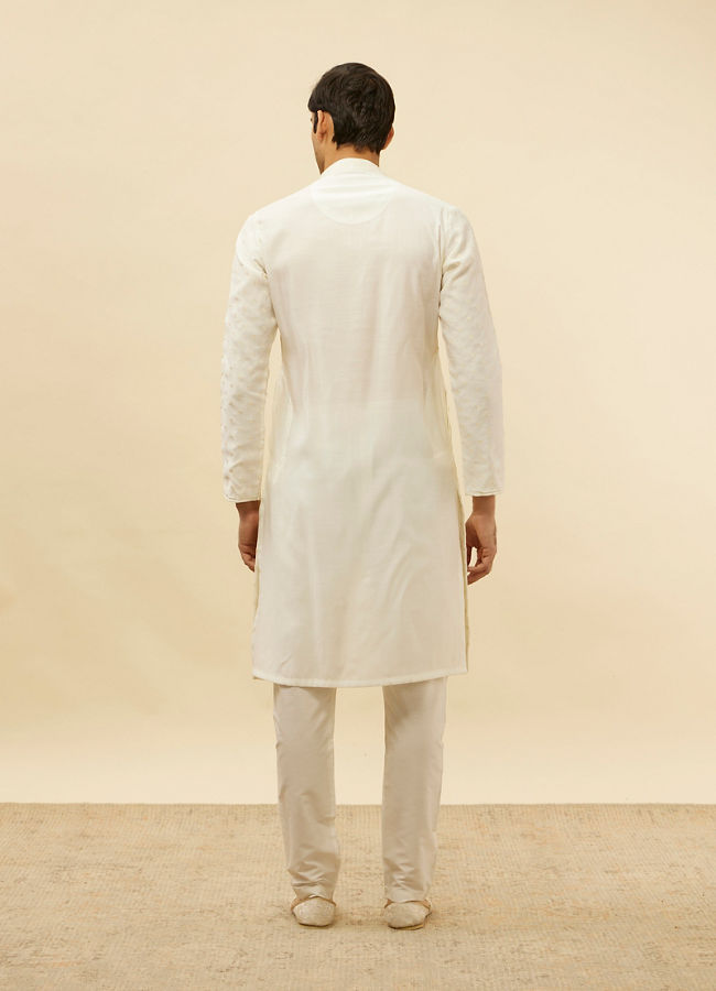 Manyavar Men Bright Cream Dotted Sequinned Kurta Set