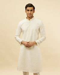 Manyavar Men Bright Cream Dotted Sequinned Kurta Set