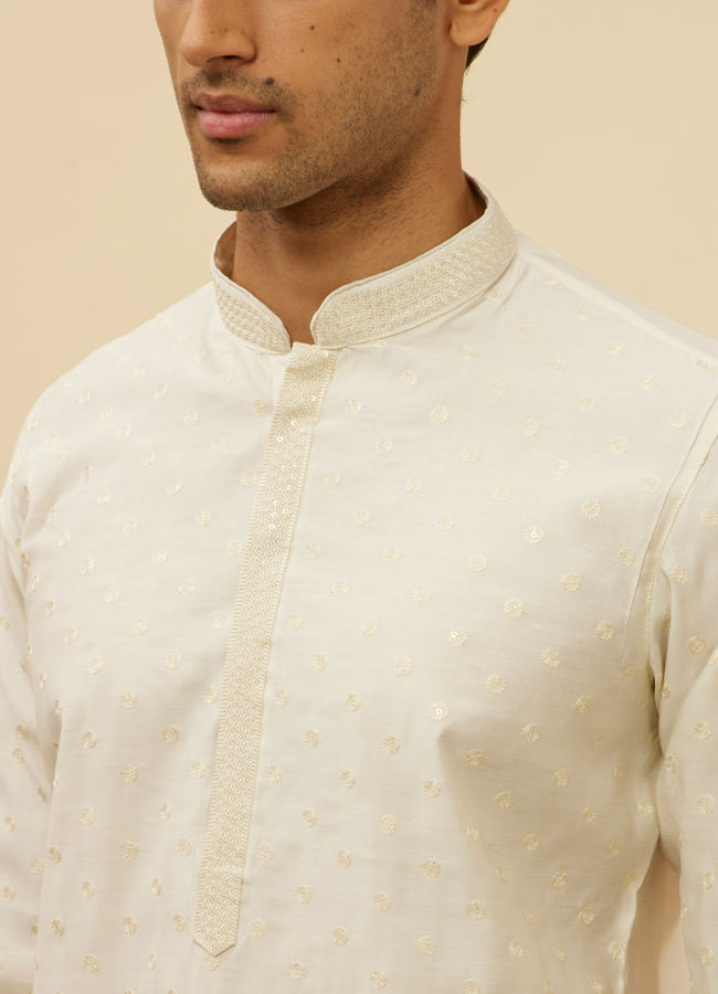 alt message - Manyavar Men Bright Cream Dotted Sequinned Kurta Set image number 1