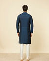 alt message - Manyavar Men Dark Blue Self Motif Kurta Set image number 4