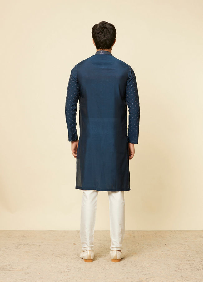 Manyavar Men Dark Blue Self Motif Kurta Set