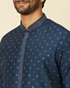 alt message - Manyavar Men Dark Blue Self Motif Kurta Set image number 1