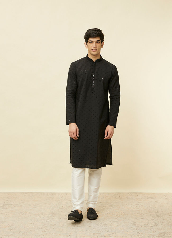 Manyavar Men Midnight Black Sequined Kurta Set