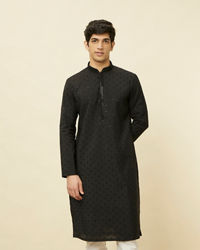 Manyavar Men Midnight Black Sequined Kurta Set