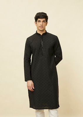 Manyavar Men Midnight Black Sequined Kurta Set
