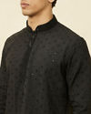 alt message - Manyavar Men Midnight Black Sequined Kurta Set image number 1