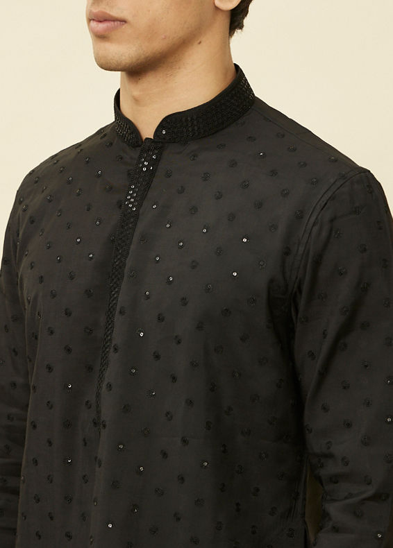 Manyavar Men Midnight Black Sequined Kurta Set