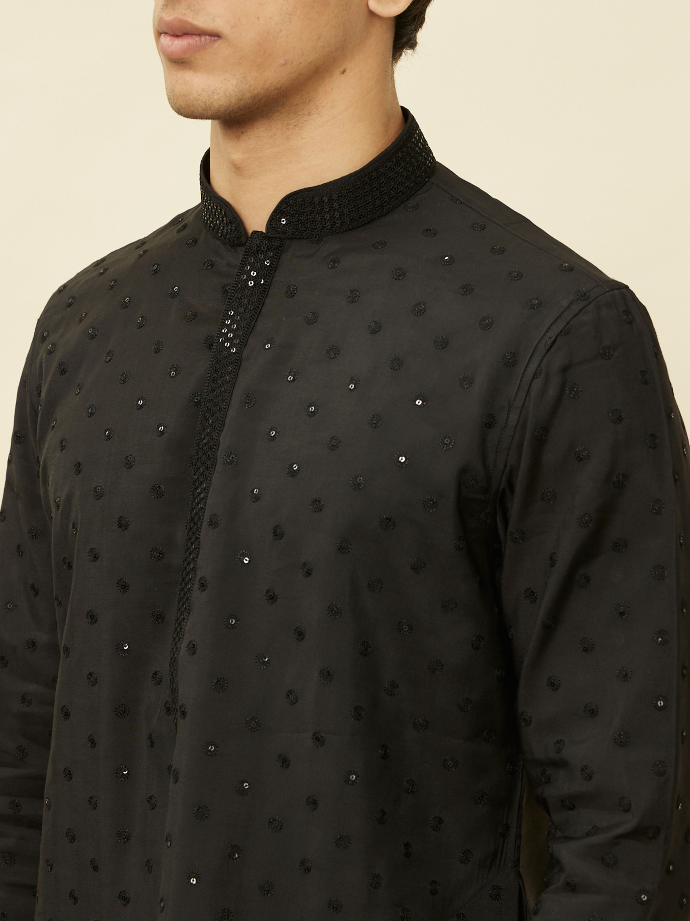 Manyavar Men Midnight Black Sequined Kurta Set