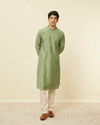 alt message - Manyavar Men Sage Green Sequined Kurta Set image number 2