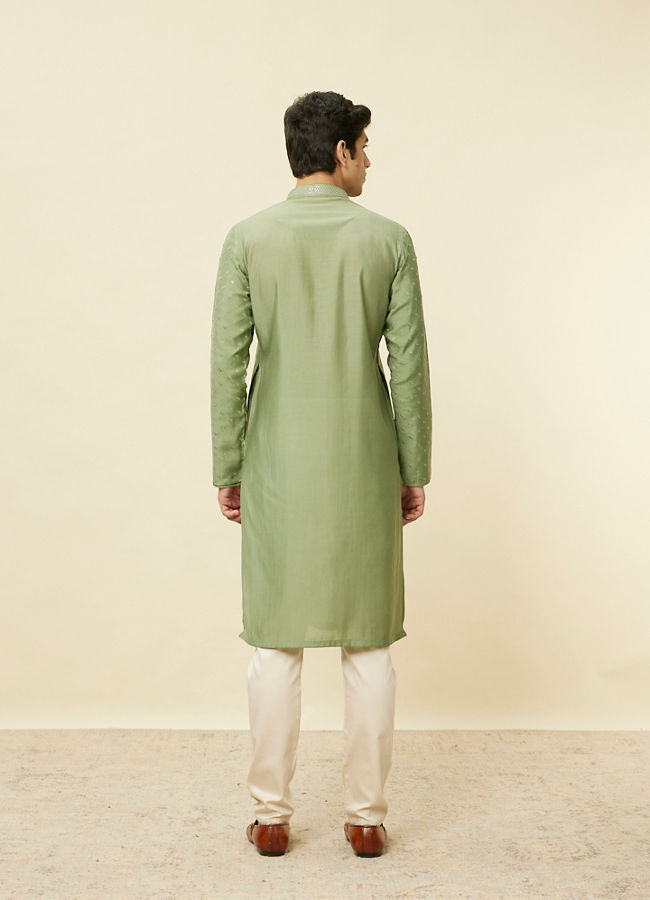 alt message - Manyavar Men Sage Green Sequined Kurta Set image number 5