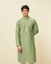 alt message - Manyavar Men Sage Green Sequined Kurta Set image number 0