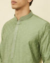 alt message - Manyavar Men Sage Green Sequined Kurta Set image number 1